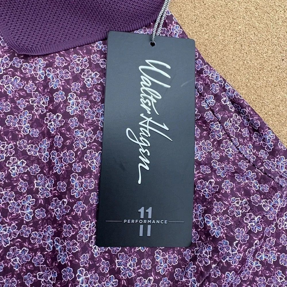 Walter Hagen Men's Performance 11 Dogwood Ditsy Beet Purple Polo Shirt Small NWT